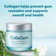 CollaGum smile strengthening collagen powder jar with text about gum health on a light blue background
