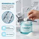 CollaGum smile strengthening collagen powder jar with a hand scooping powder, dental office background.